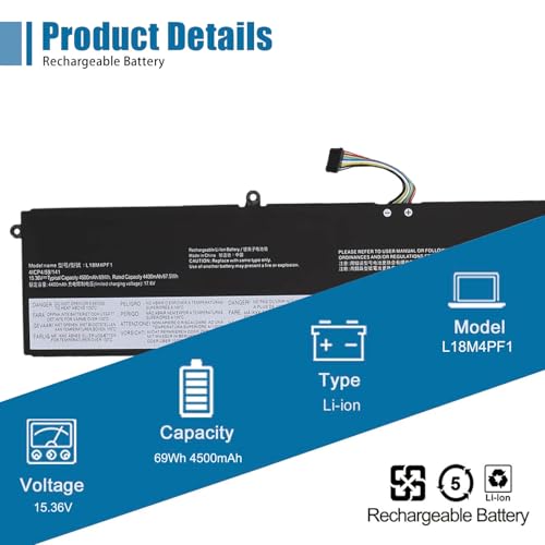L18M4PF1 L18D4PF1 Laptop Battery Replacement for Lenovo Yoga C940-15IRH 81TE Yoga 9-15IMH5 82DE/ IdeaPad S740-15IRH 81NW 81NW 81NX Series 5B10T83738 5B10U65276 15.36V 69Wh 4500mAh(Long Cable) - size: 12.42*2.93*0.26 inch L18M4PF1