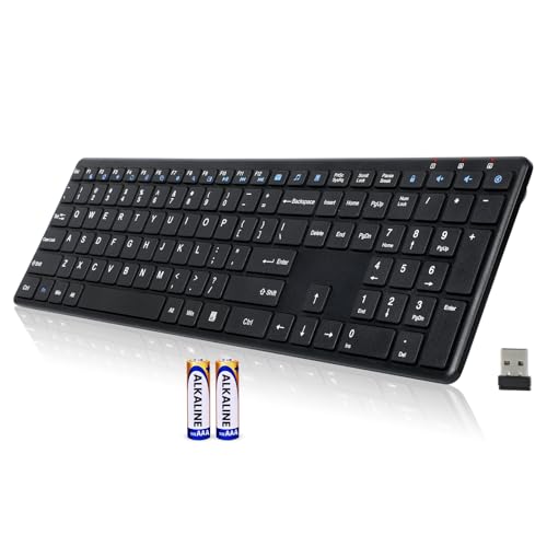 Wireless Keyboard-2.4G USB Ultra Slim Quiet Full Size Matte PC Computer Keyboard,19 Multimedia Keys,Number Pad,Plug&Play,Lag-Free Ergo,Long Battery Life for Desktop,Laptop,Smart TV,MAC,Windows,QWERTY