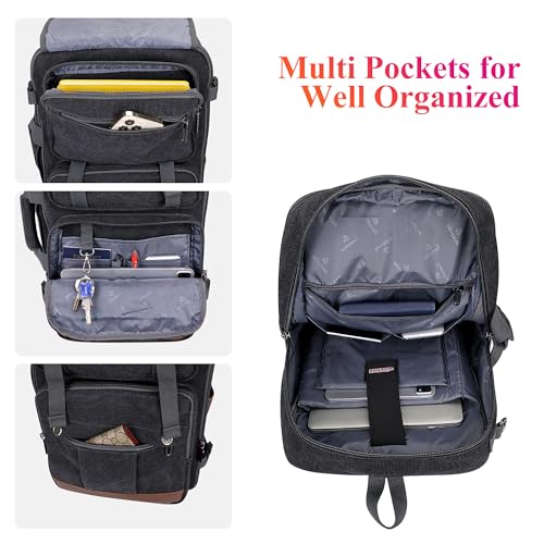 WITZMAN Canvas Travel Backpack for Men Large Laptop Backpack Fits 16 Inch | Expandable 32L to 42L, Carry-on Airline Approved Convertible Shoulder Rucksack, For Vacation, Overnight Trip, A6617 Black - color: Black