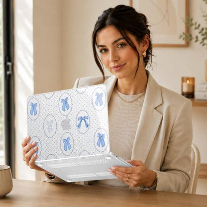Compatible with MacBook Neo 13 inch (2026 Release A3404) (A18 Pro) with Liquid Retina Display, Printed Slim Protective Case with Screen Protector & Keybaord Cover, Blue Bow&Polkadot - color: Blue Bow&Polkadot