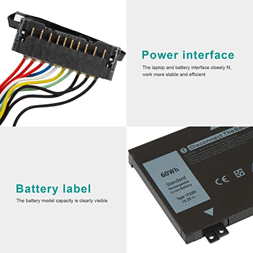 60Wh 1F22N Laptop Battery for Dell Alienware M15 R1 M17 R1, G5 15 5590 D2842W D2843W D2865B, G7 7590 7790 D2785B, P79F P37E P82F P40E P37E001 JJPFK 0JJPFK HYWXJ 0HYWXJ 01F22N 08622M 06YV0V XRGXX - size: 8.74*2.95*0.31inch 1F22N