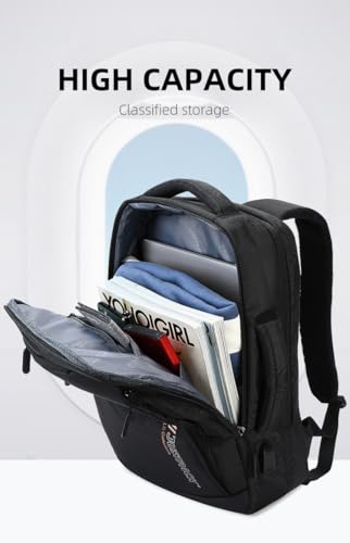 Business Laptop Backpack with USB Charging Port, Water Repellent, Black, Large - color: Black
