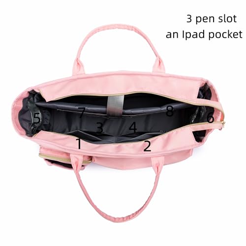 Rabjen Nurse Tote Bag for Work with Padded 15.6” Laptop Sleeve, Medical Supplies Shoulder Bag for Home Health Care - color: Pink