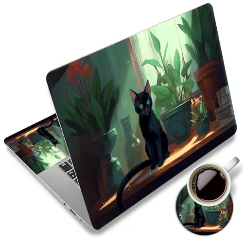 Laptop Skin Sticker Decal 12"-15.6" Universal Laptop/Notebook/Netbook Vinyl - Waterproof Scratch Resistant,Fits HP Dell Lenovo MacBook,2 Free Wrist Pads,Easy Apply & Remove,Cute Cat Window - color: Cute Cat Window