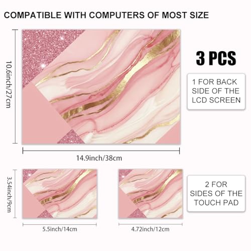 3Pcs Marble Mosaic Laptop Skin Sticker Universal Removable Vinyl Stickers Fits for 12.1 13 14 15.6 16 Inch Waterproof Notebook Decal Cover Gift - color: pink