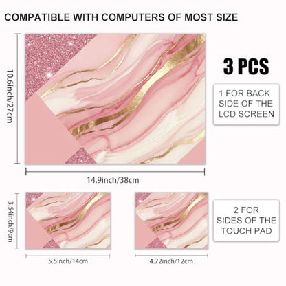 3Pcs Marble Mosaic Laptop Skin Sticker Universal Removable Vinyl Stickers Fits for 12.1 13 14 15.6 16 Inch Waterproof Notebook Decal Cover Gift - color: pink