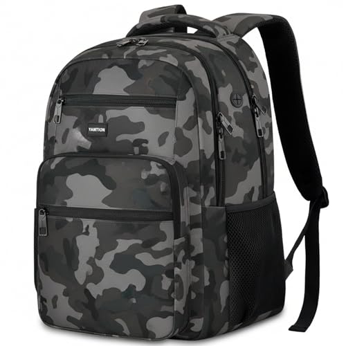 YAMTION Laptop Backpack for Men, Black Backpack, School Backpack for Boys and Girls, Bookbag, Work Backpack (Black Camo, 15.6 inch) - color: Black Camo, size: 15.6 inch