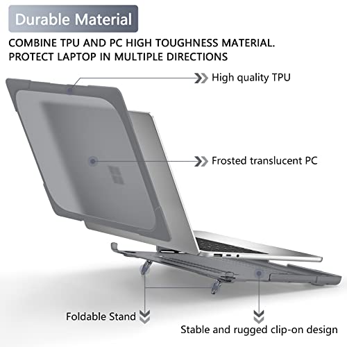Batianda Durable Stand Case for Microsoft Surface Laptop 13.5 Inch, Grey | Fits Surface Laptop 3/4/5 13.5" with Alcantara Palm Rest, Heavy Duty Ergonomic Foldable Stand, TPU Bumper, Matte Hard Shell - color: Gray, size: with Alcantara material Palm Rest