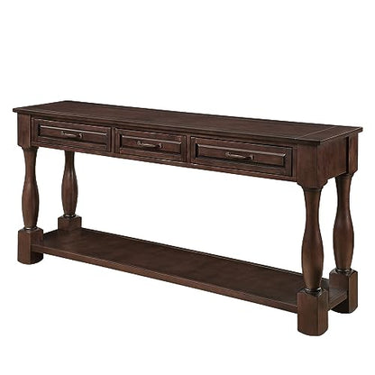 60" Solid Wood Console Table for Entryway,Sofa Table with 3 Drawers | 60" Espresso Entryway Table with Storage Drawers & Shelf,Solid Wood Long Sofa Table for Hallway,Foyer,Entry,Easy Assembled - color: Espresso