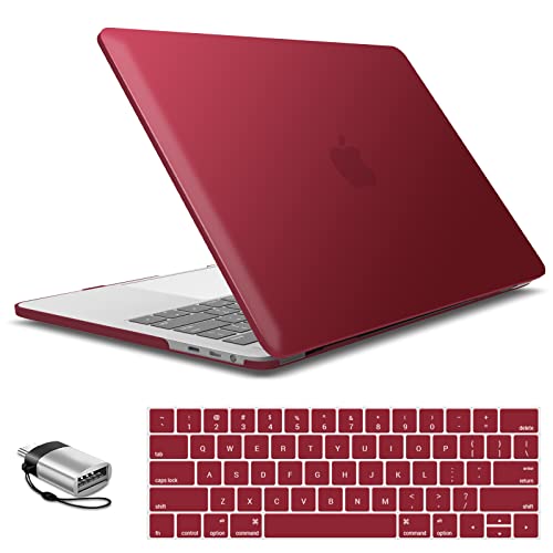 IBENZER Compatible with MacBook Pro 15 Inch Case A1990 A1707, Hard Shell Case with Keyboard Cover & Type C Adapter for Mac Pro 15 Touch Bar, Wine Red, T15-WR+1TC A - color: Wine Red, size: For Macbook Pro 15" with Touch Bar A1707&A1990