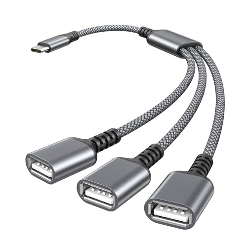 Basesailor USB C to 3 USB Adapter 1FT,USBC Male to 3-Port USBA OTG Splitter | Thunderbolt 4 Type C to Multiple Y Cable Converter for MacBook Pro,Apple iPhone 17 17e 16 15,Samsung S26,PS5,Mac,Flash Drive - color: Gray, size: 1FT(0.3M), style: 1 in 3 out