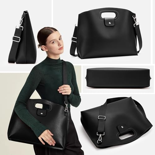 KALIDI Messenger Bag 16 Inch Slim Laptop Vegan Leather Briefcase Crossbody Tote for 15.6" Notebook Business Work Office Bag - color: Black