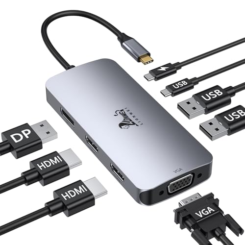 USB C Docking Station Dual Monitor, Laptop Docking Station 3 Monitors Quadruple Display with Dual 4K HDMI, DP, VGA, 100W PD, 3 USB C/A 2.0, Laptop Dock for Dell, Lenovo, HP, Surface - color: 2 HDMI+DP+VGA
