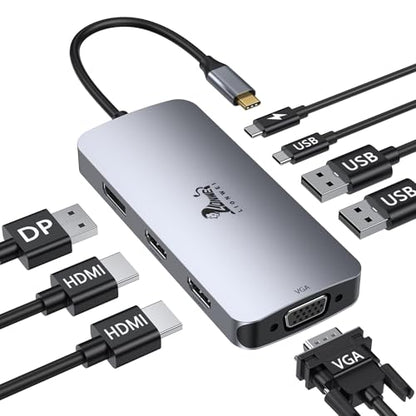 USB C Docking Station Dual Monitor, Laptop Docking Station 3 Monitors Quadruple Display with Dual 4K HDMI, DP, VGA, 100W PD, 3 USB C/A 2.0, Laptop Dock for Dell, Lenovo, HP, Surface - color: 2 HDMI+DP+VGA