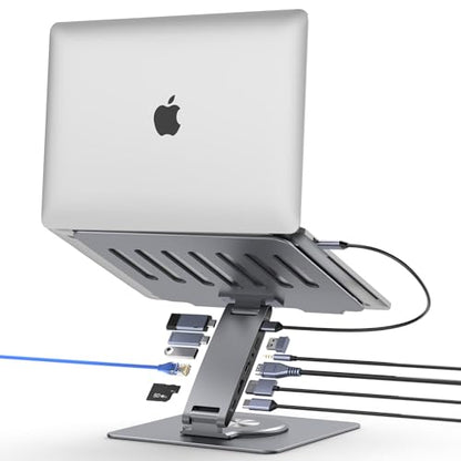 Laptop Docking Station Stand 11-IN-1 Triple Display HDMI DP 4K60Hz Gigabit Ethernet USB3.1 PD100W SD/TF Card Reader Audio 360°Swivel Laptop Stand with USB Hub for MacBookPro/Air/Dell/HP/Surface/Lenovo - color: For Laptop 7-15.6 inches 11-in-1 Ultra
