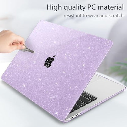 May Chen Compatible with MacBook Air 13 inch Case 2021 2020 2019 2018 Release Models: M1 A2337 A2179 A1932, Plastic Hard Shell Case for Mac Air 13 inch with Retina Fits Touch ID, Purple Glitter - color: Purple Glitter