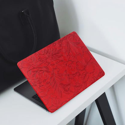 DTangLsm for MacBook Air 13 inch Case 2026 M5, 2025-2022 M4 M3 M2 A3449 A2681 A3113 A3240, Elegant Textured Retro Leather Hard Cover for MacBook Air 13.6 Case with Logo Cutout+Keyboard Cover, Red - color: #2 Light Red