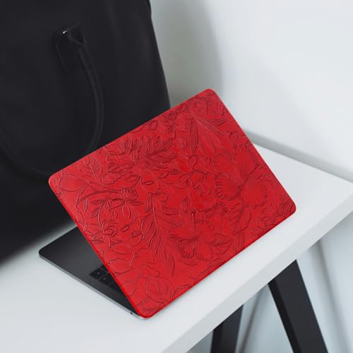 DTangLsm for MacBook Air 13 inch Case 2026 M5, 2025-2022 M4 M3 M2 A3449 A2681 A3113 A3240, Elegant Textured Retro Leather Hard Cover for MacBook Air 13.6 Case with Logo Cutout+Keyboard Cover, Red - color: #2 Light Red
