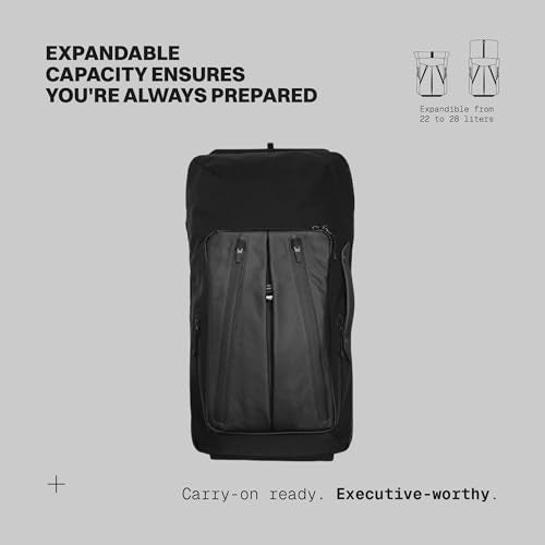 The Frenchie Co. - Work/Travel Speed Backpack - Expandable 23-30 L Laptop Pack - Anti-theft magnetic closure - Ballistic nylon body with full-grain Italian leather trim - color: Black