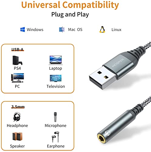 MCSPER 2-Pack USB to 3.5mm Jack Audio Adapter,External Sound Card USB-A to Audio Jack Adapter with Aux Stereo Converter Compatible with Headset, Desktops, PC Windows,Laptop Mac,Linux,and More Device - size: 2 Pack