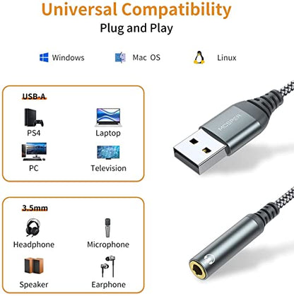 MCSPER 2-Pack USB to 3.5mm Jack Audio Adapter,External Sound Card USB-A to Audio Jack Adapter with Aux Stereo Converter Compatible with Headset, Desktops, PC Windows,Laptop Mac,Linux,and More Device - size: 2 Pack