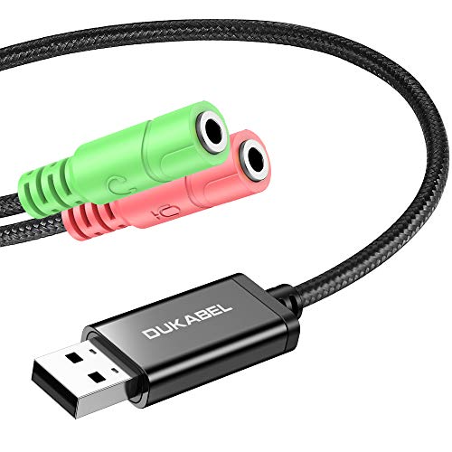 USB Audio Adapter with 3.5mm Jack External USB Sound Adapter - 30CM | USB External Stereo Sound Card with 3.5mm Earphone and Microphone for PS4, PS5, Windows, Mac, Linux, Plug and Play - size: 9.8 inch / 25 cm