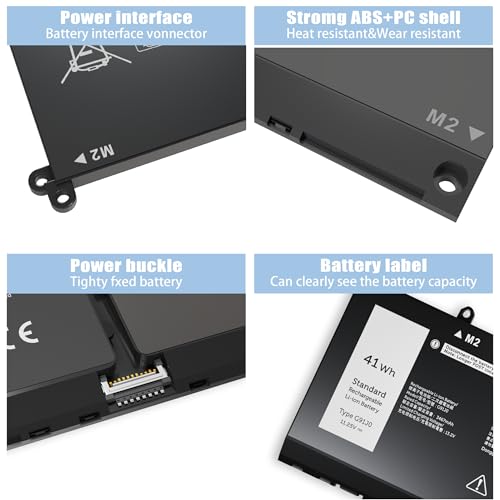 41Wh G91J0 JGCCT N9XX Battery Replacement for Dell Latitude 3520 3420 3320 3330 Inspiron 3510 3511 3515 3525 3530 5310 5410 5418 5510 5515 5518 14 Plus 7420 7415 2-in-1 Vostro 5620 5625 11.25V - size: 6.92*3.75*0.55inch G91J0