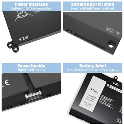 41Wh G91J0 JGCCT N9XX Battery Replacement for Dell Latitude 3520 3420 3320 3330 Inspiron 3510 3511 3515 3525 3530 5310 5410 5418 5510 5515 5518 14 Plus 7420 7415 2-in-1 Vostro 5620 5625 11.25V - size: 6.92*3.75*0.55inch G91J0