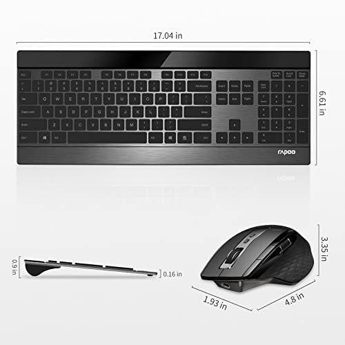 RAPOO Wireless Keyboard and Laser Mouse Combo,Multi Device (Bluetooth 4.0+3.0+2.4G) Keyboard and Mouse Set,Ultra-Slim Computer Keyboard Compact Design for Windows/Android/Mac OS