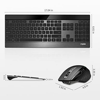 RAPOO Wireless Keyboard and Laser Mouse Combo,Multi Device (Bluetooth 4.0+3.0+2.4G) Keyboard and Mouse Set,Ultra-Slim Computer Keyboard Compact Design for Windows/Android/Mac OS