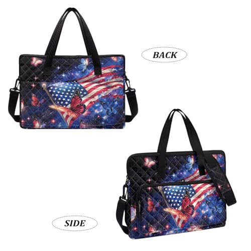 Laptop Sleeve, Laptop Cover with Adjustable Strap Computer Bag Tablet Notebook Sleeves Handbag Messenger Briefcase - color: Butterfly American Flag Design