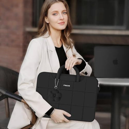 MOSISO Laptop Case 14 inch,14 inch Puffy Laptop Sleeve Compatible with HP Lenovo Dell ASUS Acer/HP Stream/Dell Latitude/Lenovo IdeaPad, Rectangle Quilted Bag with Handle&Flower Pendant, Black - color: Black, size: 14 inch