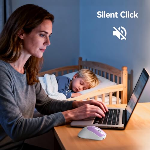 TECKNET Wireless Mouse, BT 5.0/2.4G, Rechargeable Silent 6 Buttons | 3-Device Easy Switch, Bluetooth 5.0/3.0 & USB A, Wide OS Compatible, 6-DPI up to 4800, Ergonomic for M/L Hands - color: Purple and White