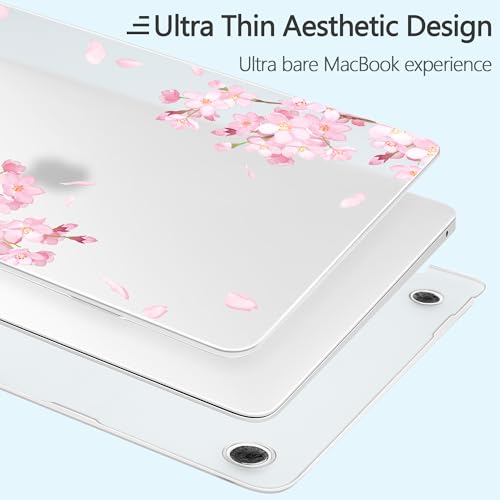 Designed for MacBook Pro 13.3 inch Case 2023-2016 A2338 A2251 A2289 A2159 A1989 A1708 A1706, Ultra-Thin Hard Shell Case with Keyboard Cover & USB Adapter & Webcam Cover, Cherry Blossoms - color: Fluttering Cherry Blossoms