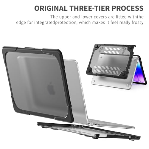 Batianda Heavy Duty Case for MacBook Neo 13 Inch 2026, Black | Fits Model A3404 A18 Pro Chip, Ergonomic Foldable Stand Holds 22lbs, TPU Bumper, Matte Translucent Shockproof Hard Shell - color: Black