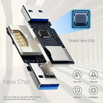 2-in-1 Mini USB 3.0 Card Reader, SD/Micro SD/TF Memory Card Adapter for PC & Laptop, High Speed Dual Slot Memory Card Adapter (Black)