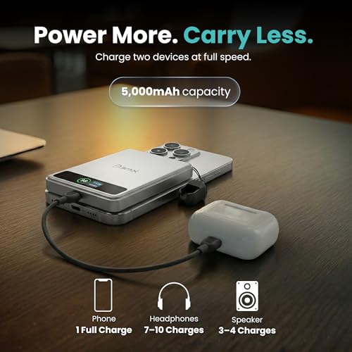5K Magnetic Power Bank, Silver, Qi2 Certified 15W Wireless Charger, LCD Display, Ultra-Slim Solid-State Battery Pack for iPhone 17/16, Lightweight Travel, USB-C Portable (Silver) - color: Silver