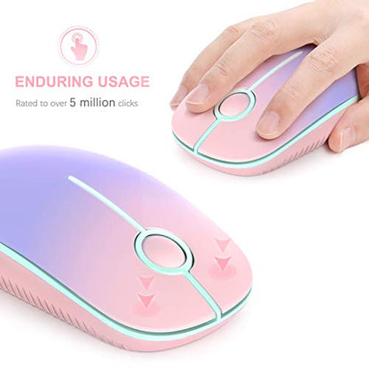 Unipows Wireless Mouse-2.4G Slim Portable Computer Mouse with Nano Receiver | Less Noise Mobile Optical Mice for Notebook, PC, Laptop, Desktop, Gradient Pink to Purple - color: Gradient Pink to Purple