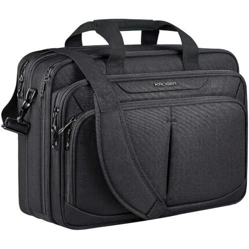 KROSER Laptop Bag Expandable Lightweight Briefcase for 17.3" Laptop Premium Business Work Bag Water-Repellent Messenger Bag for Travel/Women/Men-Black
