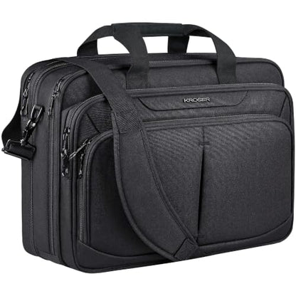 KROSER Laptop Bag Expandable Lightweight Briefcase for 17.3" Laptop Premium Business Work Bag Water-Repellent Messenger Bag for Travel/Women/Men-Black