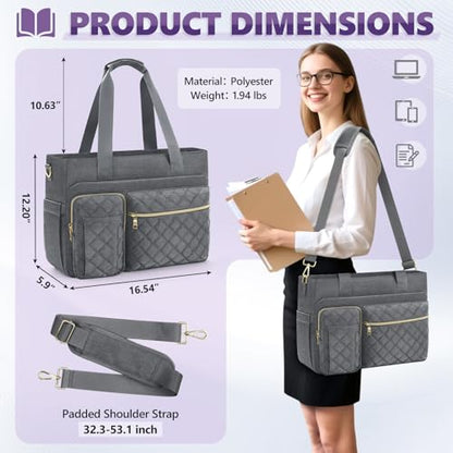 SDYSM Teacher Tote Bag 15.6 inch Laptop Bag Work Bags for Women Nurse Tote Professional Computer Messenger Shoulder Bags Laptop Briefcase for Office, College, Nursing, Grey - color: Grey