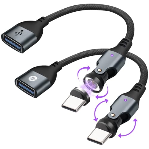 Magnetic USB A to USB C Extension Cable 10cm, 9-Pin 540° Rotation Swivel Right Angle 90 Degree Connector, 240W PD Fast Charging, E-Marker Chip, Port Protection for Phone iPad Data Transfer, 2Pack - color: Black, size: 9Pin-2P-10cm