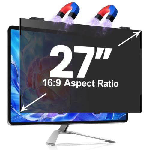Magnetic 27 Inch privacy screen for computer monitor, Fit Frameless Monitor 16:9 Widescreen, Anti Blue Light Filter, Anti-Glare Eye Protector Shield, Adhesive-Free, Easy Installation - size: Magnetic 27 inch （16：9）