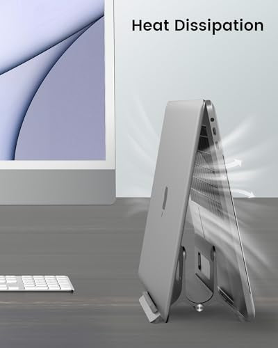 Vertical Laptop Stand for Desk, Gravity Auto Lock MacBook Stand, Aluminum Laptop Holder Vertical Compatible with MacBook Pro, Air, Tablet, Space-Saving Organize Work & Home Office, Gray - color: Space Grey