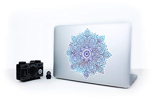 Mandala Laptop Sticker Decal - Removable Waterproof White Vinyl Decals Stickers - Mandalas Blue Sticker Starry Night Partial Skin Compatible with Computer MacBook Air Pro 13 15 inch Mac - color: Sky Blue on White Material (for Darker Laptop)