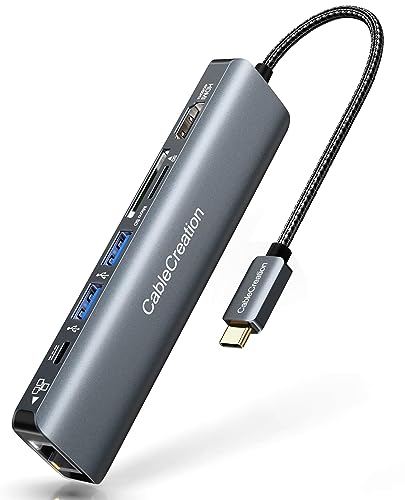 CableCreation 7-in-1 USB C Hub Adapter with 1Gbps Ethernet,4K@60Hz HDMI | 2 USB 3.0 Ports,100W PD, Lightweight, SD/TF Cards Reader for Steam Deck MacBook Pro/Air, iPad Pro - color: 4K/60Hz 7 in 1
