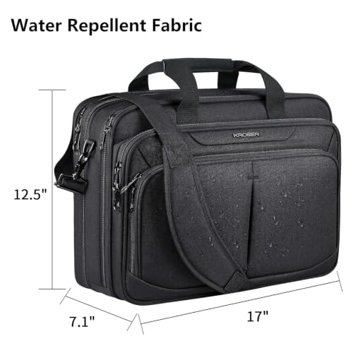 KROSER Laptop Bag Expandable Lightweight Briefcase for 17.3" Laptop Premium Business Work Bag Water-Repellent Messenger Bag for Travel/Women/Men-Black
