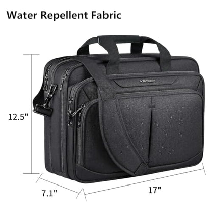 KROSER Laptop Bag Expandable Lightweight Briefcase for 17.3" Laptop Premium Business Work Bag Water-Repellent Messenger Bag for Travel/Women/Men-Black