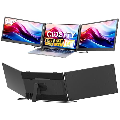 Laptop Screen Extender Monitor Portable,14.1" Ultra Thin 1080P FHD Lightweight Triple Screen,Portable Monitor for Laptops,Fit for 13-17" Laptop,Plug & Play Compatiable with Win/Mac/Chrome/Android - color: Matte Black