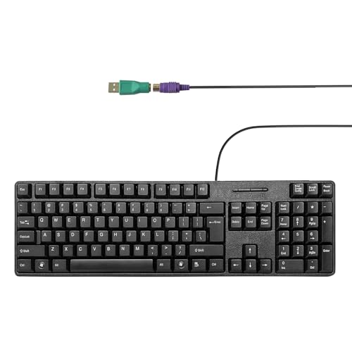 Wired PS2 104 Keys Computer Keyboard with Stands,Waterproof - US Layout Compatible for Windows, PC, Laptop, Black